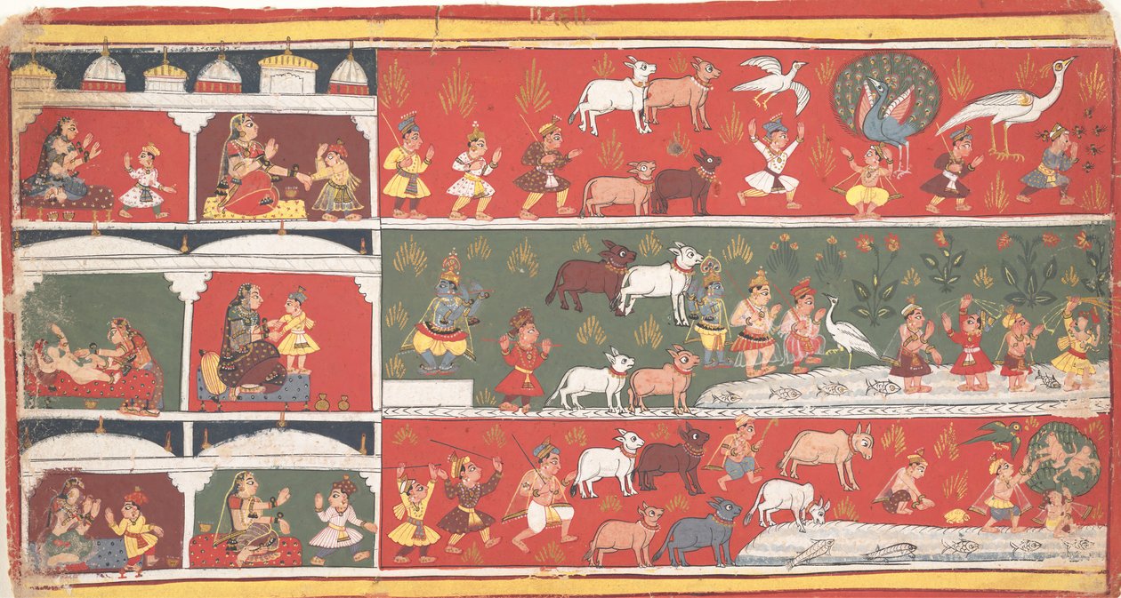 Bakasura, démon jeřába, přijíždí do Brindavanu... rozptýlená Bhagavata Purana..., ca. 1700. od Unbekannt