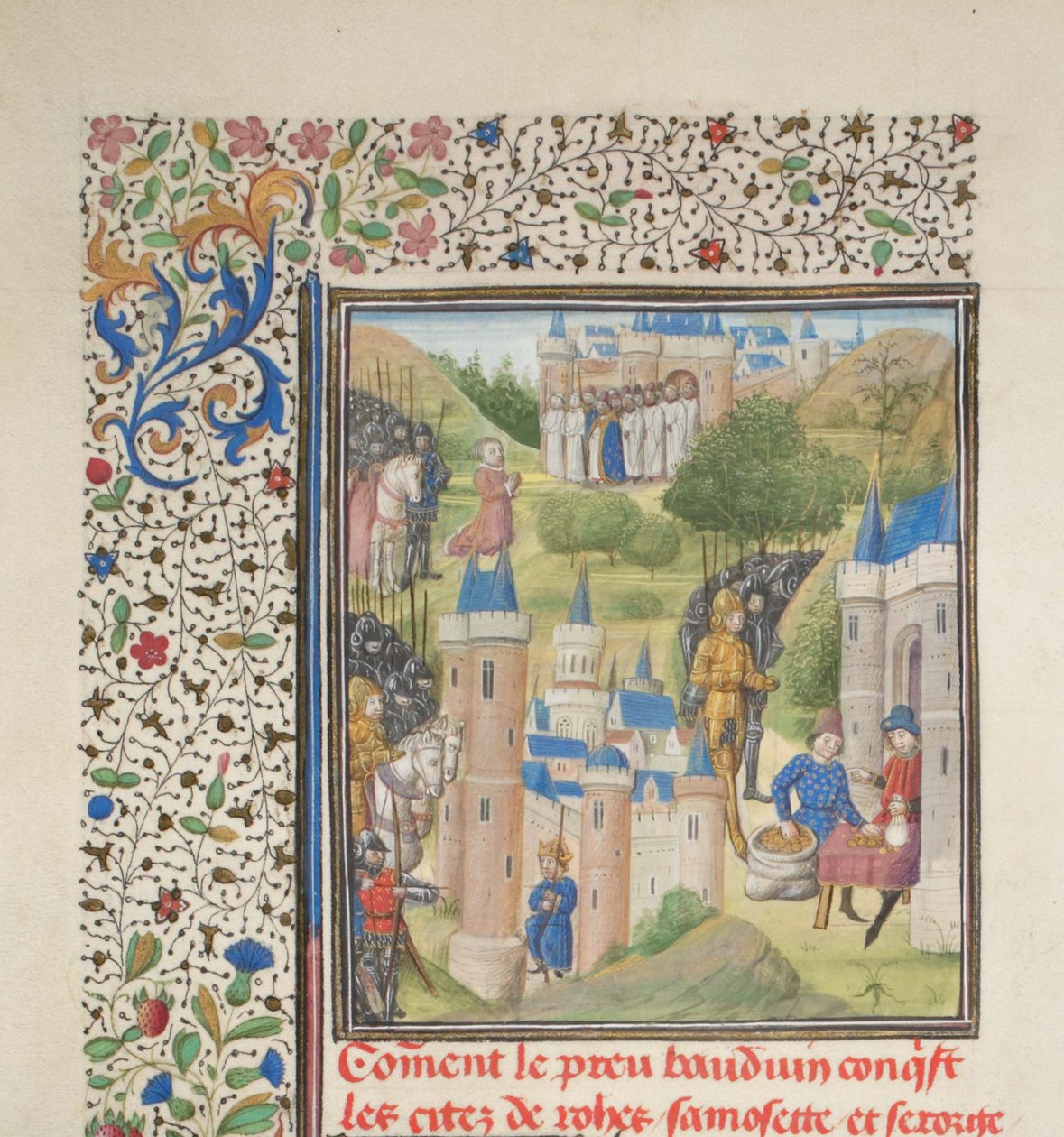 Baldwin z Boulogne vstupuje do Edessy v únoru 1098. Miniatura z Historia od Viléma z Tyru, 60. léta 14. století od Unbekannt