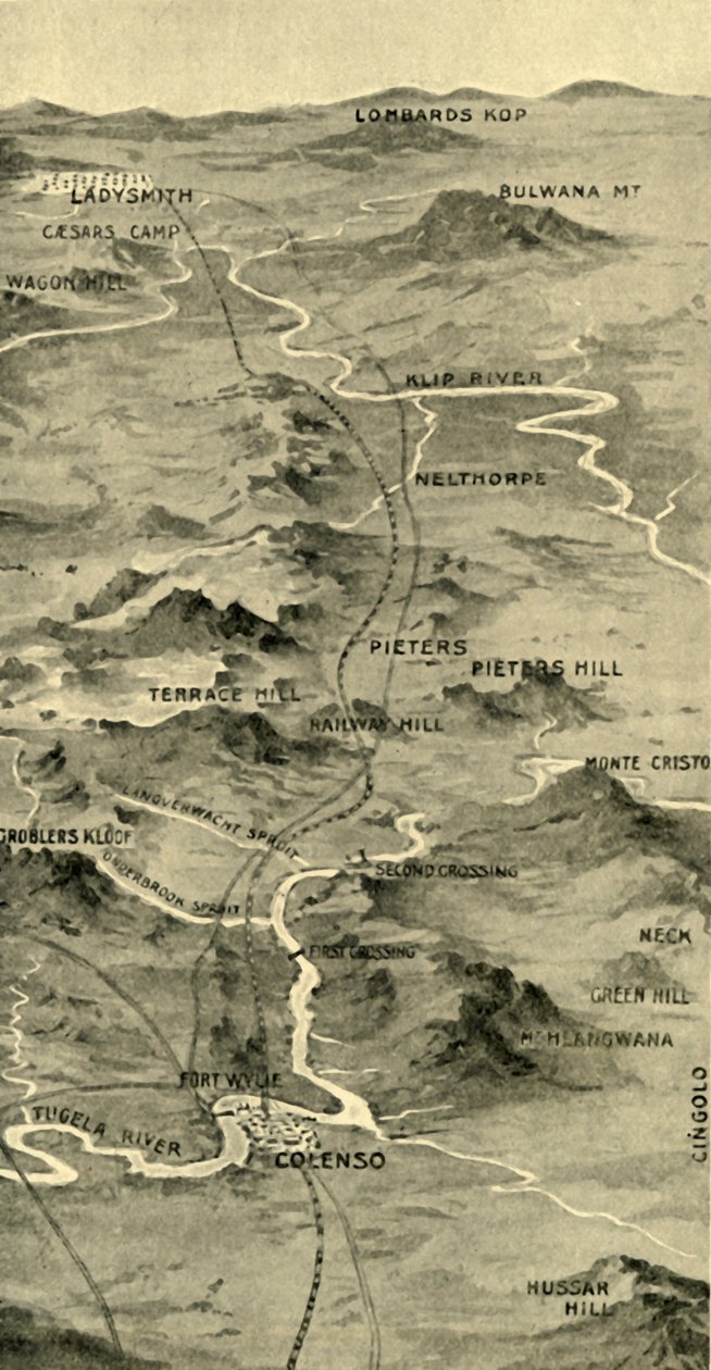 „Balónová mapa znázorňující bitvu u Pieters a reliéf Ladysmith“, 1900. od Unbekannt