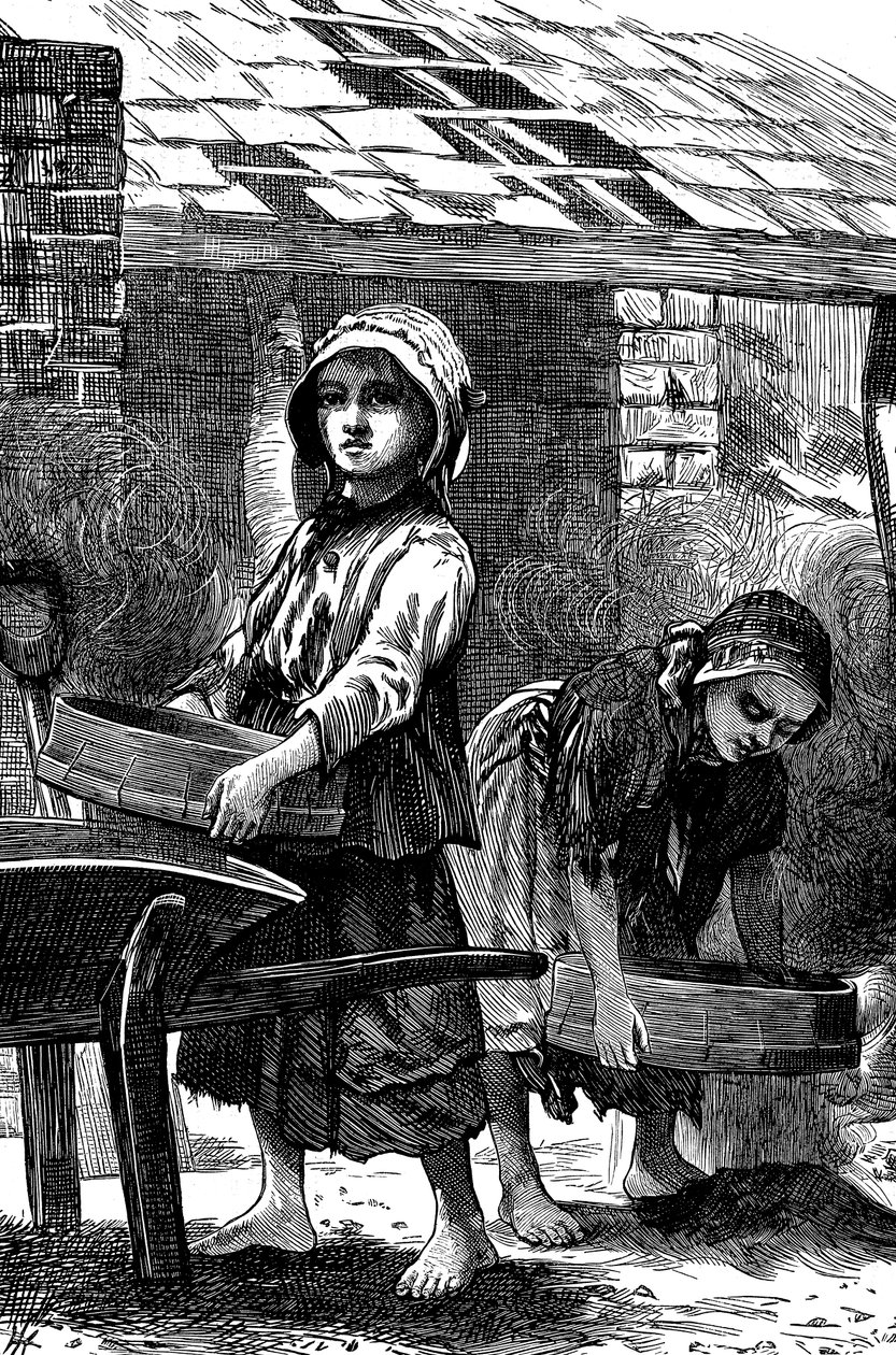 Bosé dívky prosévají prach v cihelně, 1871 od Unbekannt