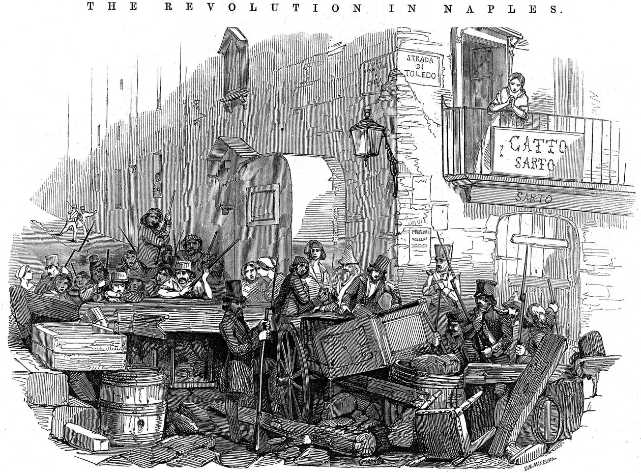Barikáda na Strada di Toledo těsně před útokem, revoluce v Neapoli, 15. května 1848 od Unbekannt