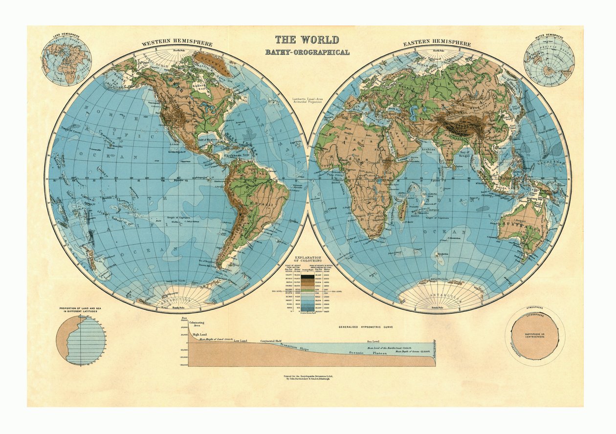 Bathy-orografická mapa světa, c1920 od Unbekannt