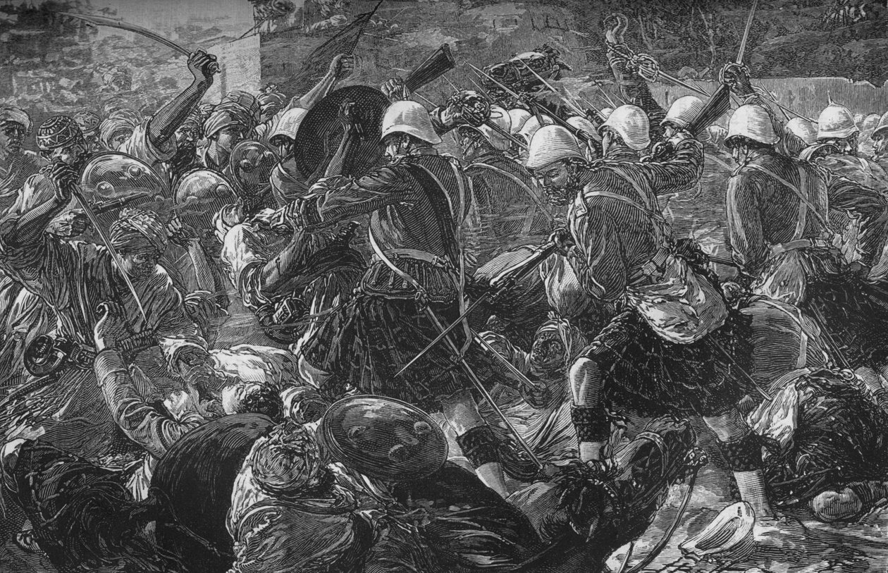 Bitva o Baba Wali: The Highlanders Clearing a Village, c1880 od Unbekannt