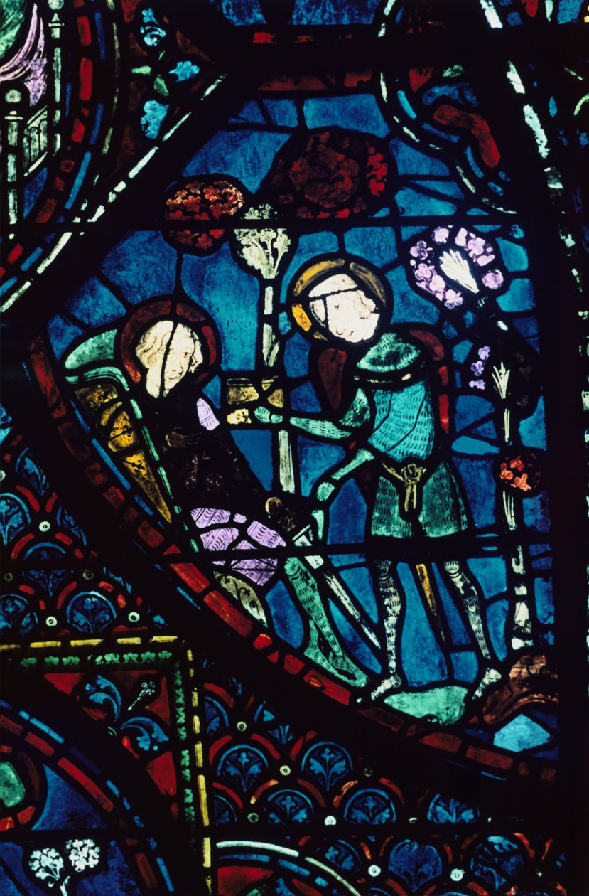 Baudoin pečuje o umírajícího Rolanda, barevné sklo, katedrála v Chartres, Francie, 1194-1260 od Unbekannt