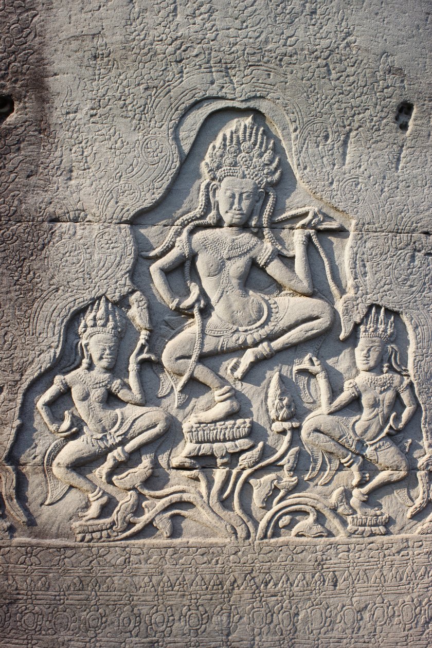 Bayonští nebeští tanečníci vytesaní do pilíře, Siem Reap, Kambodža od Unbekannt