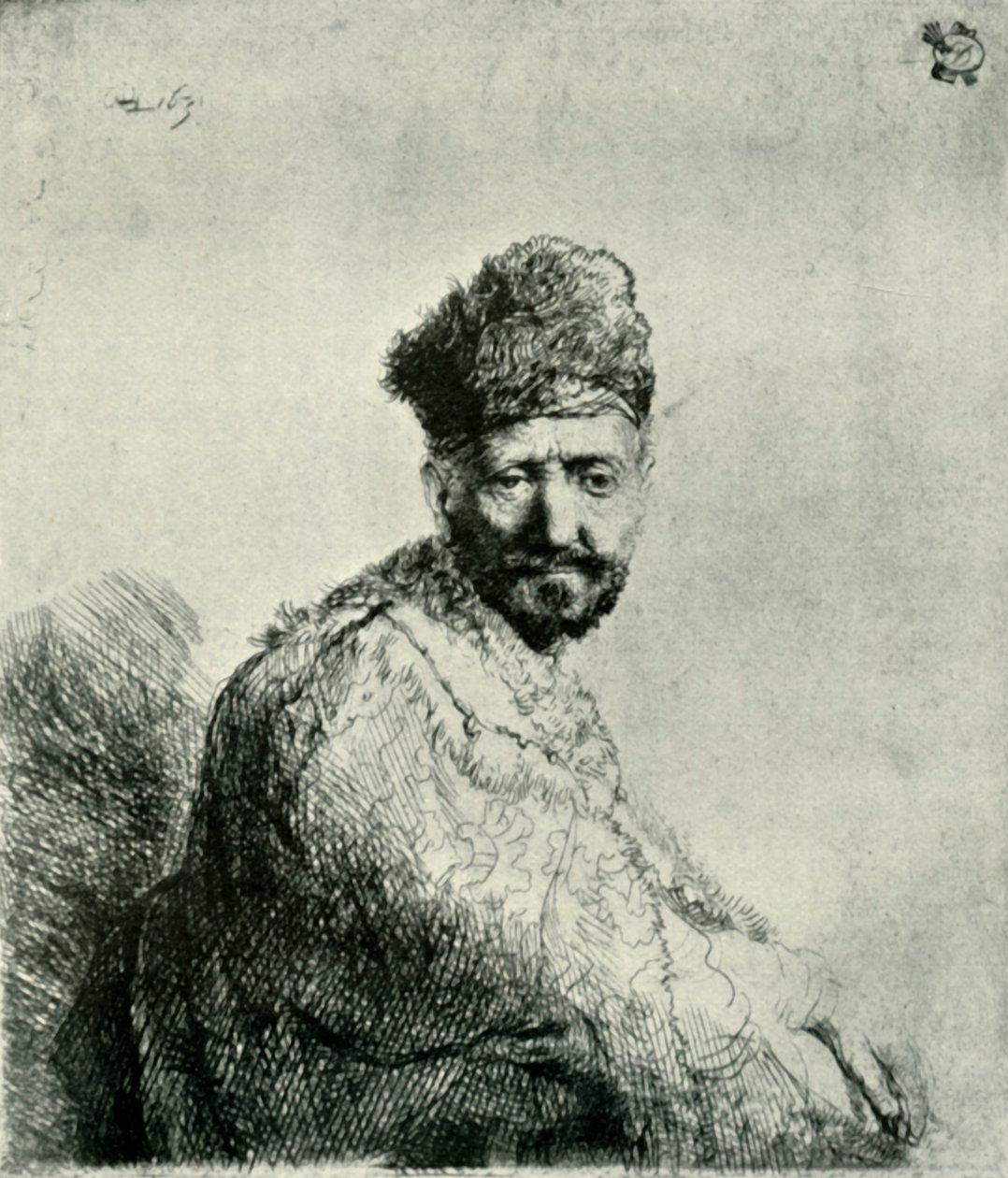 Vousatý muž v chlupaté orientální čepici a róbě: otec umělce, 1631, 1906. od Unbekannt