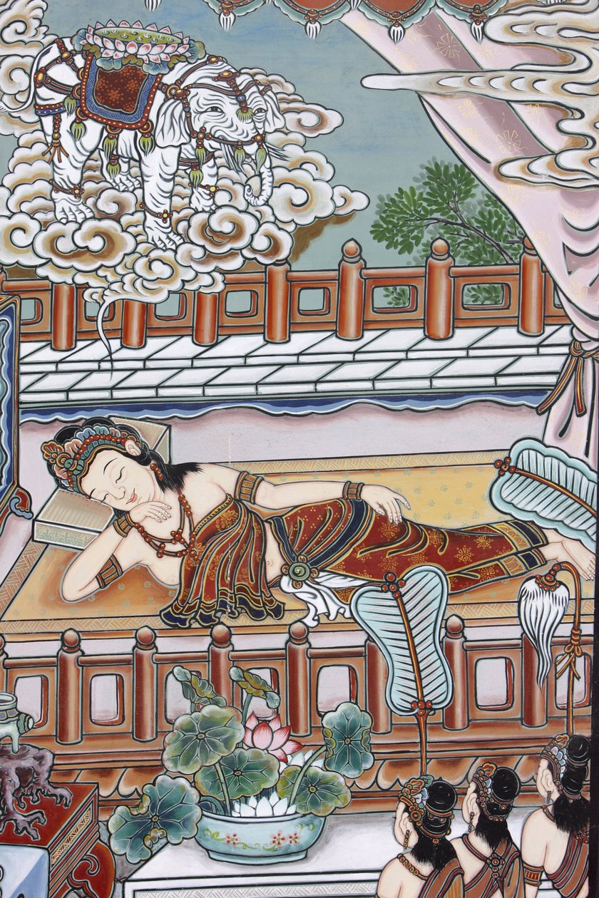 Než se Siddartha Gautama narodil, jeho matka snila o bílém slonovi, který jí daroval lotosový květ, Soul, Coree du Sud od Unbekannt
