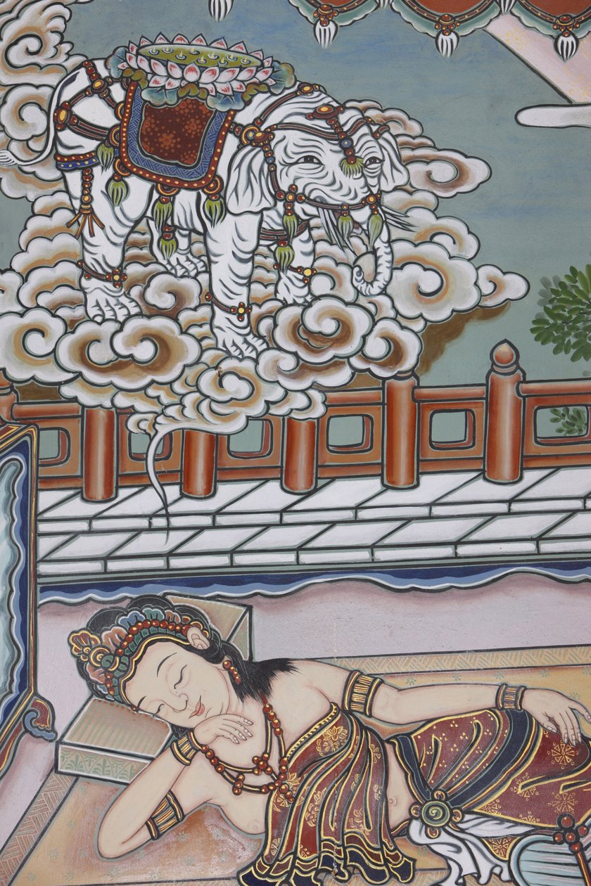 Než se Siddartha Gautama narodil, jeho matka snila o bílém slonovi, který jí daroval lotosový květ, Soul, Coree du Sud od Unbekannt