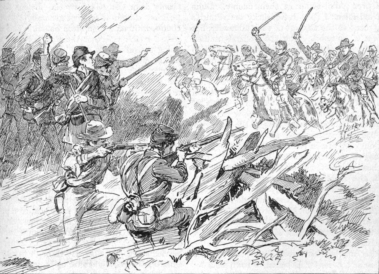 Behind The Rough Breastworks Lay The Michigan Men, 1902 od Unbekannt