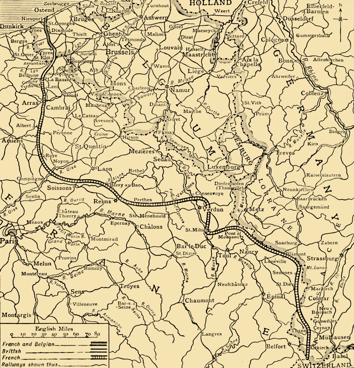Belgické, britské a francouzské pozice, první světová válka, 1915, c1920. od Unbekannt
