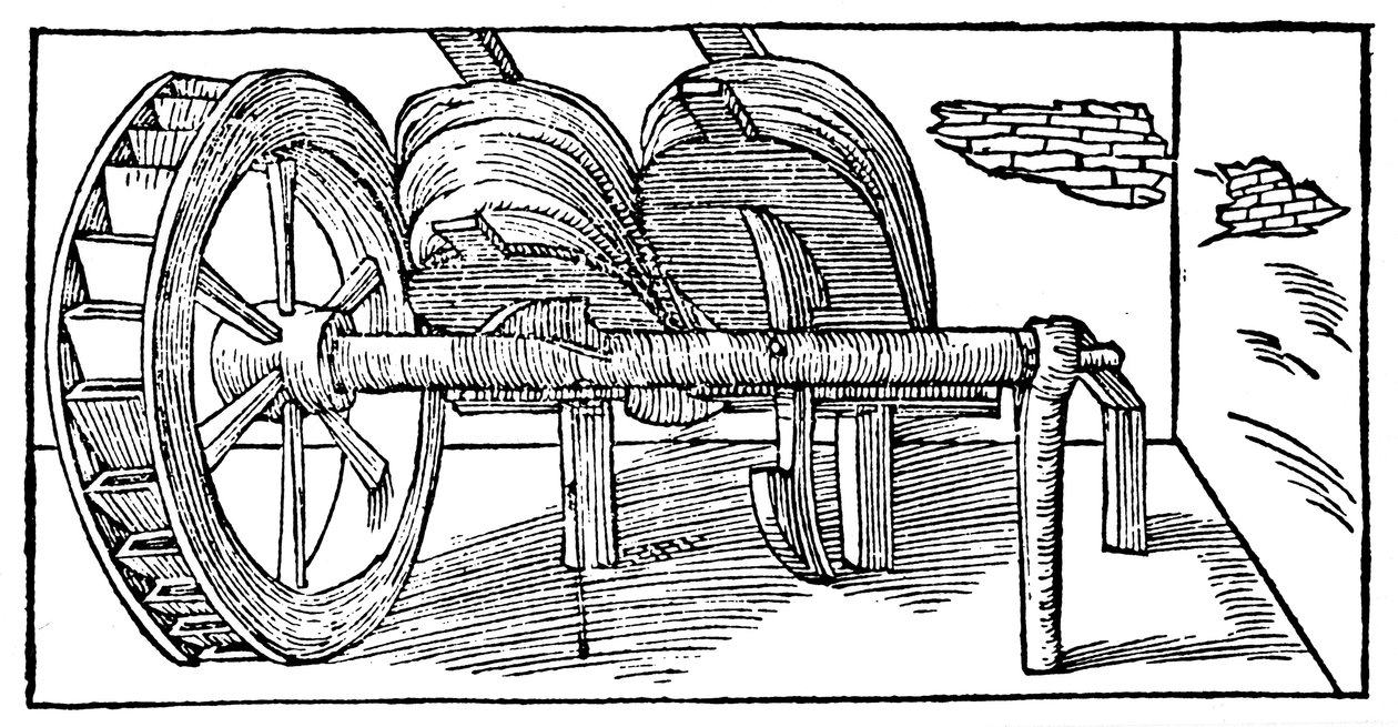 Měchy ovládané vačkovým hřídelem poháněným vodním kolem, 1540 od Unbekannt