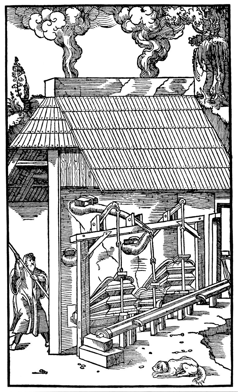 Měchy dodávající tah do tavicí pece, 1556 od Unbekannt