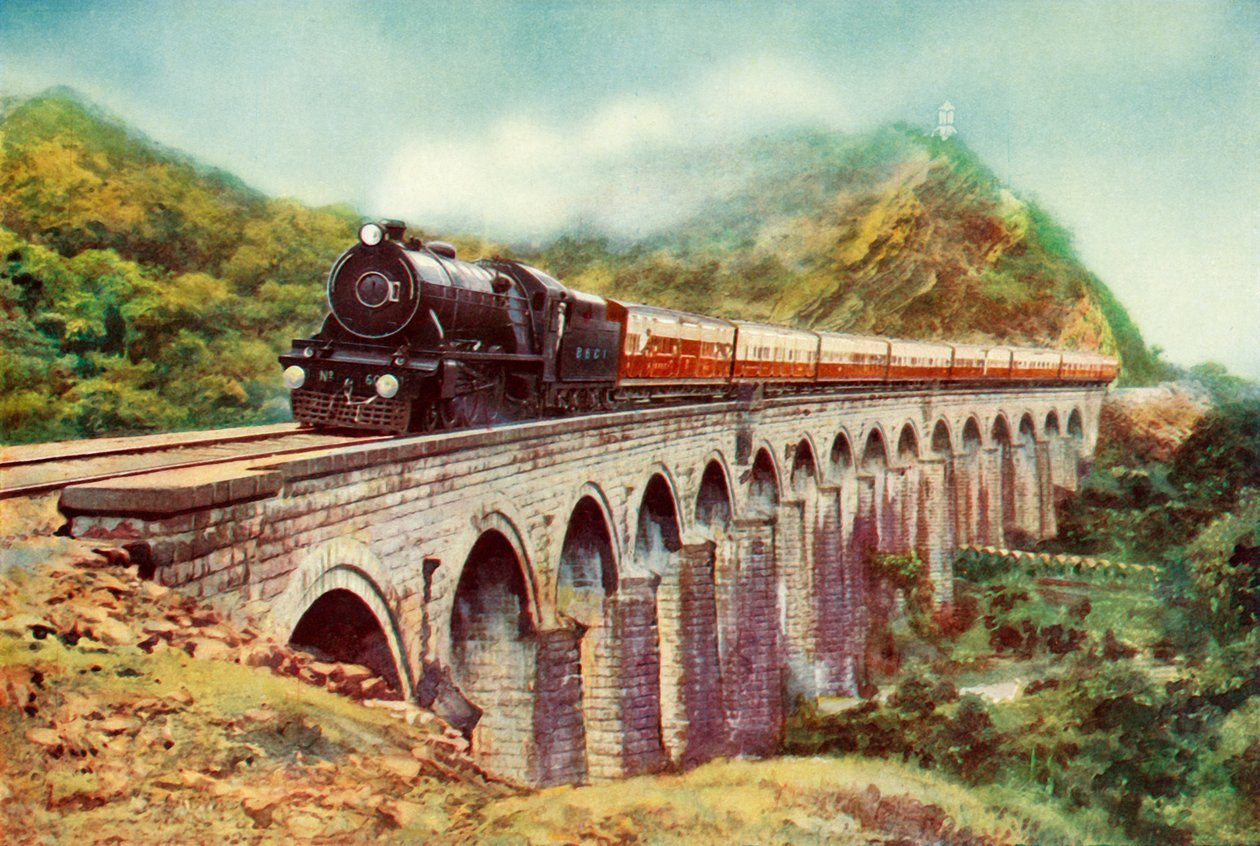 Mezi Bombají a Dillí. Úchvatný pohled na Frontier Mail procházející přes viadukt, 1935 od Unbekannt