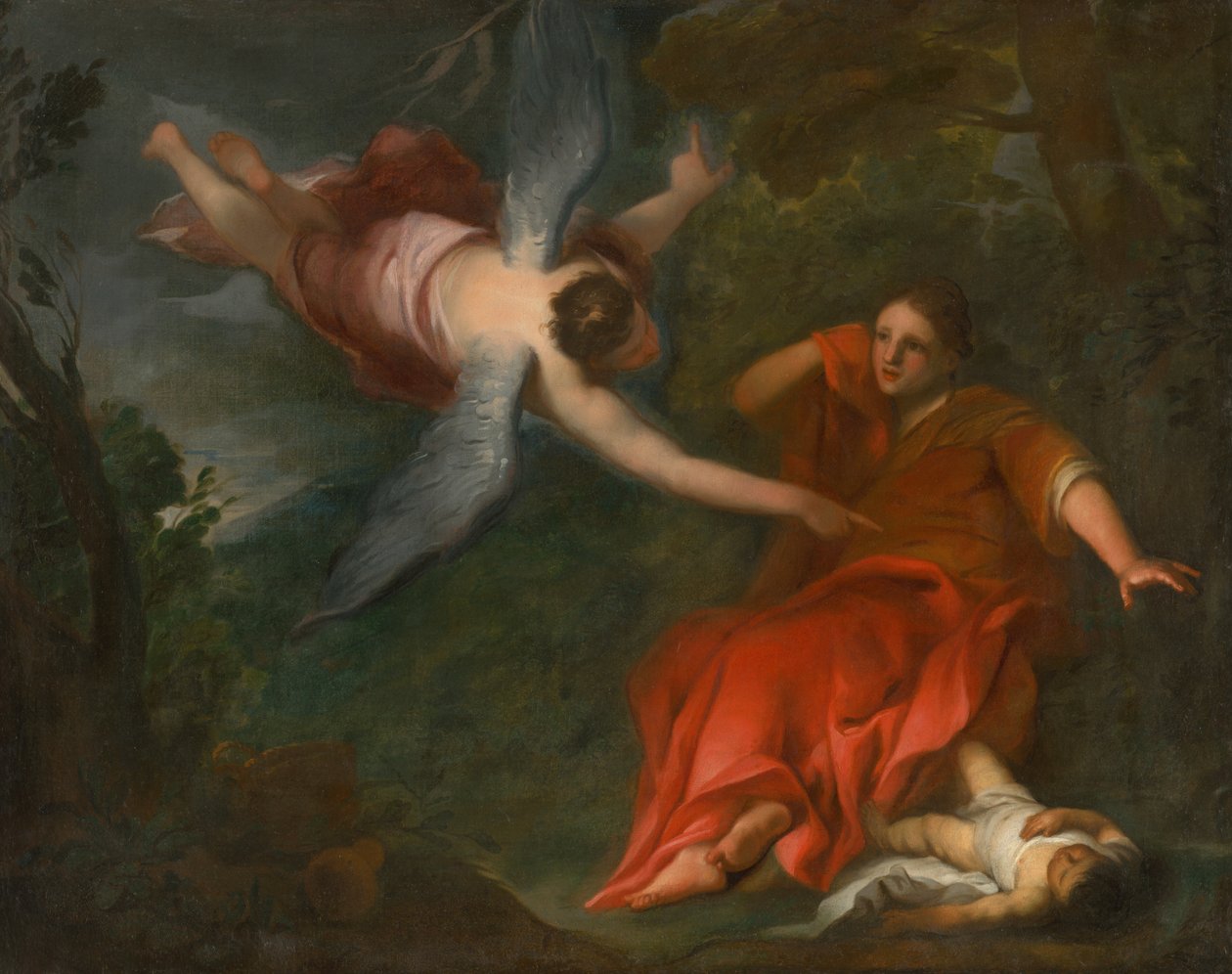 Biblický motiv s letícím andělem od Unbekannt
