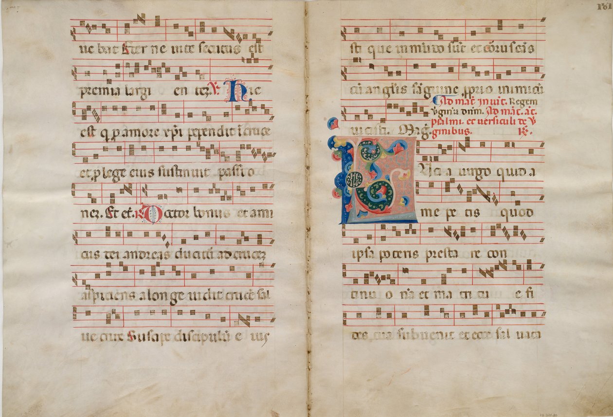 Bifolium s iniciálou L, z antifonáře, 14. století. od Unbekannt