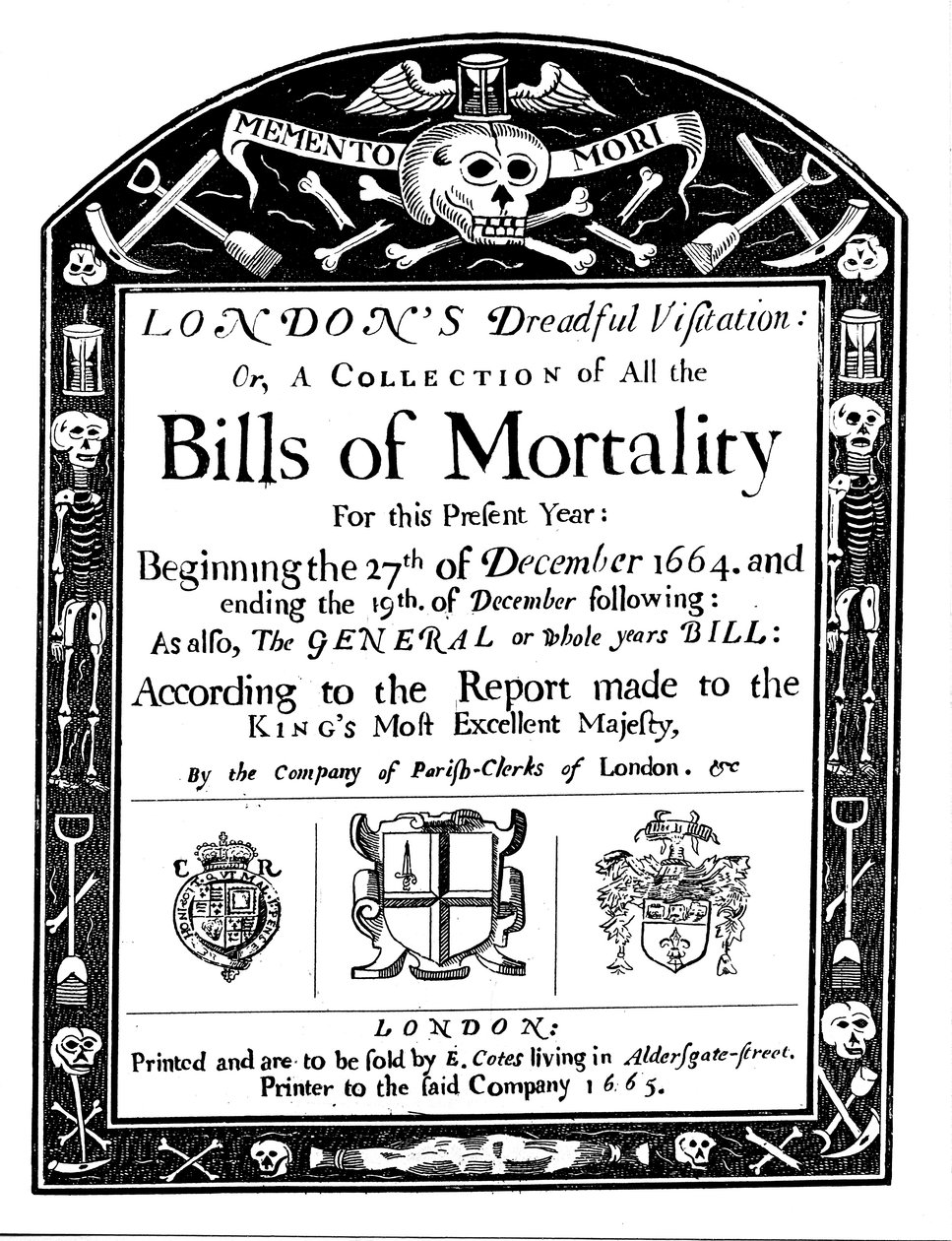 Účet úmrtnosti pro Londýn, pokrývající část období velkého moru, 1664-1665 od Unbekannt