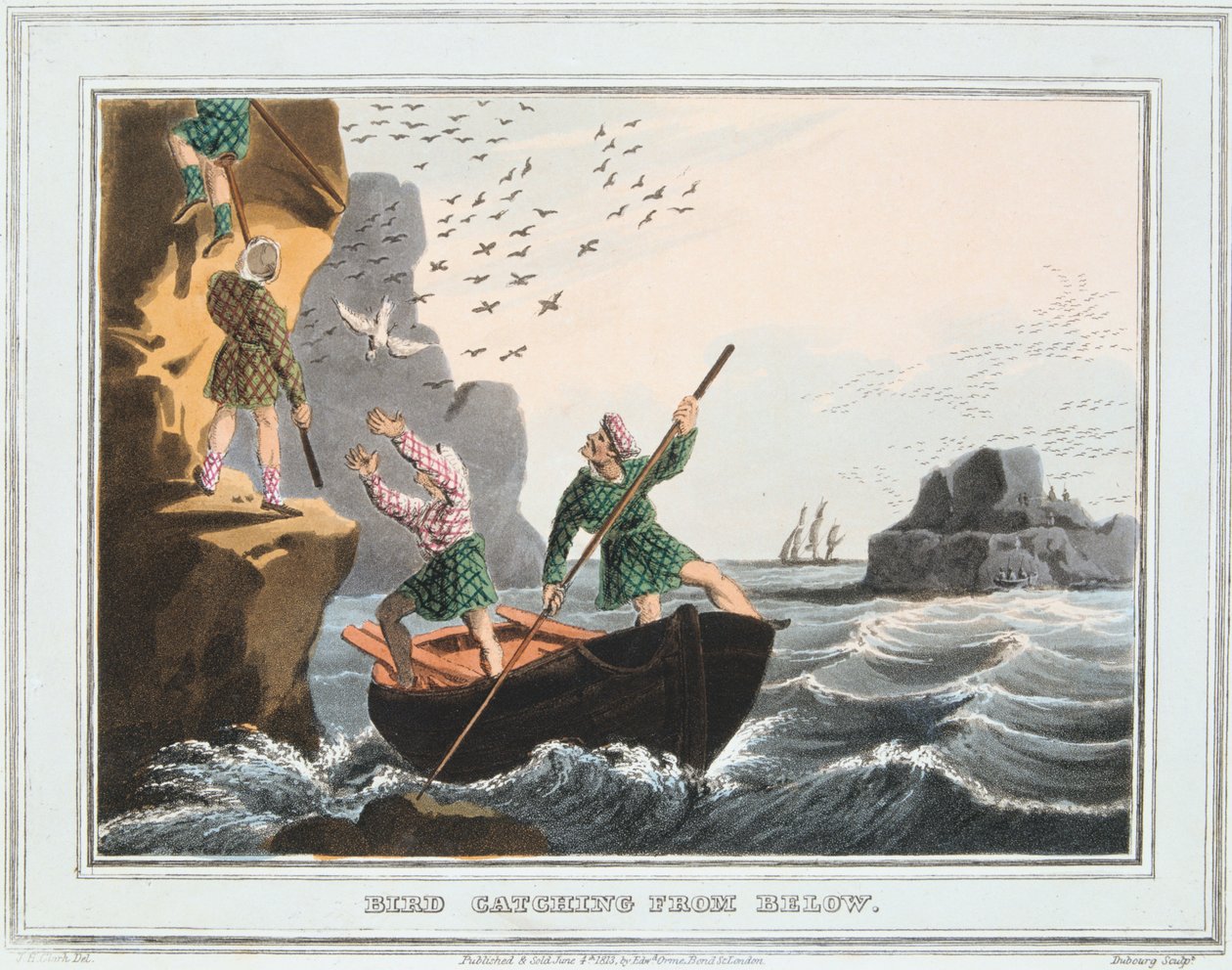 Chytání ptáků zdola, Shetlandské ostrovy, 1813 od Unbekannt
