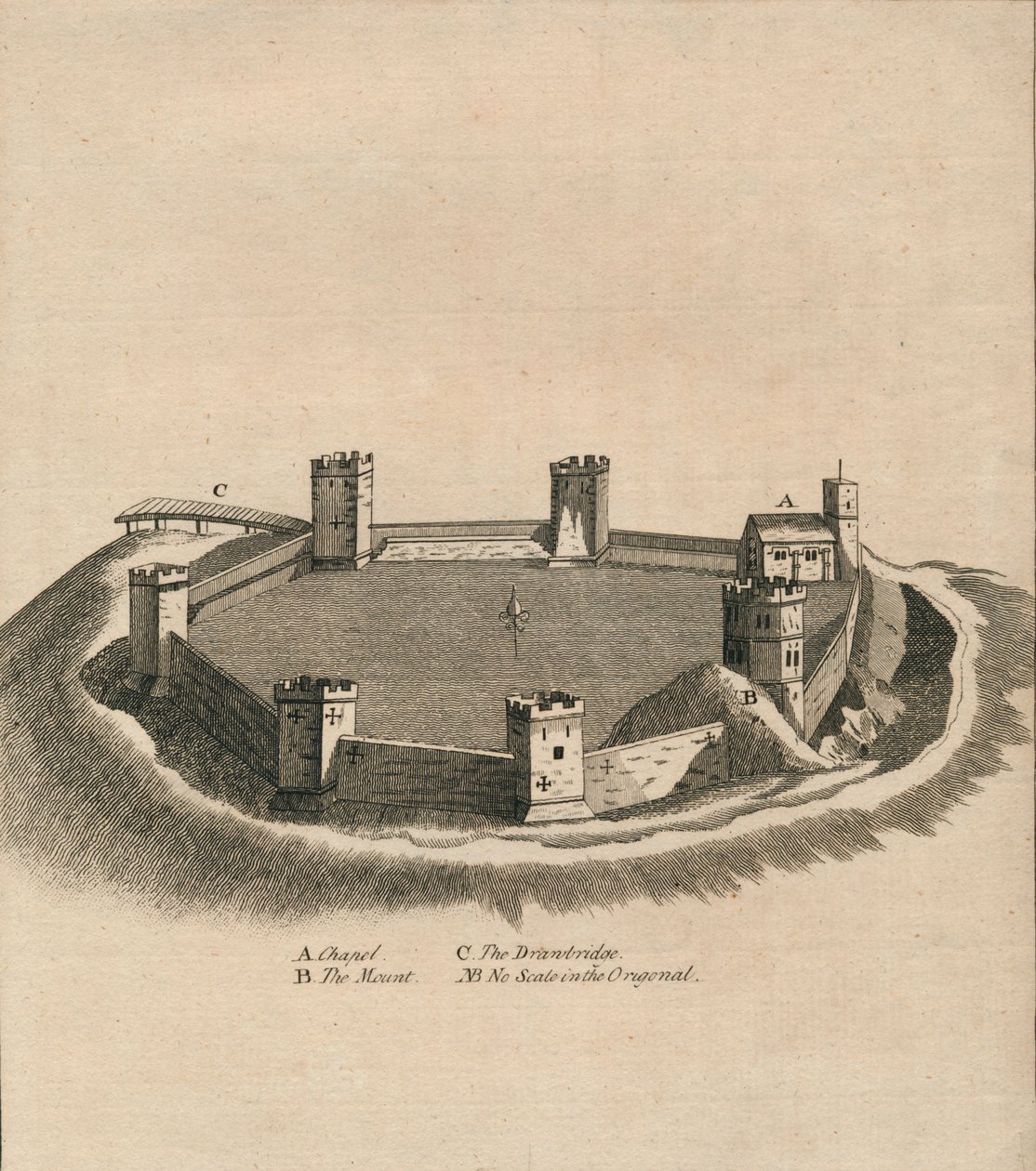 Pohled z ptačí perspektivy na Oxford Castle v Oxfordshire, c1800 od Unbekannt