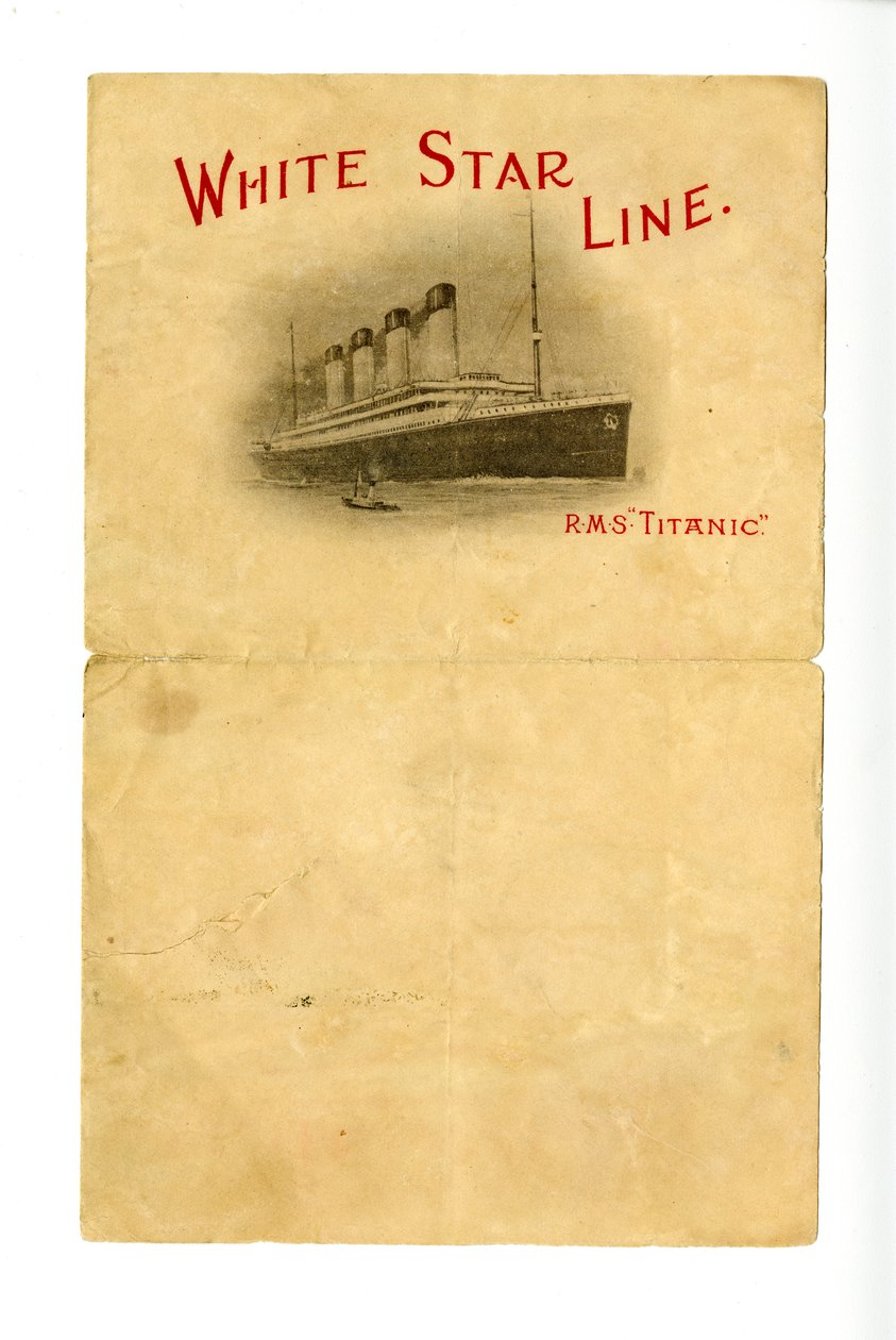 Prázdné papírenské zboží R.M.S Titanic [dané Hurdům neznámým přeživším], ca. 1912 od Unbekannt