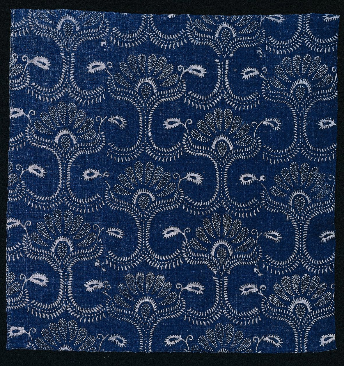 Modrý indigový odolný tisk se stylizovaným listovým designem, 1790. od Unbekannt