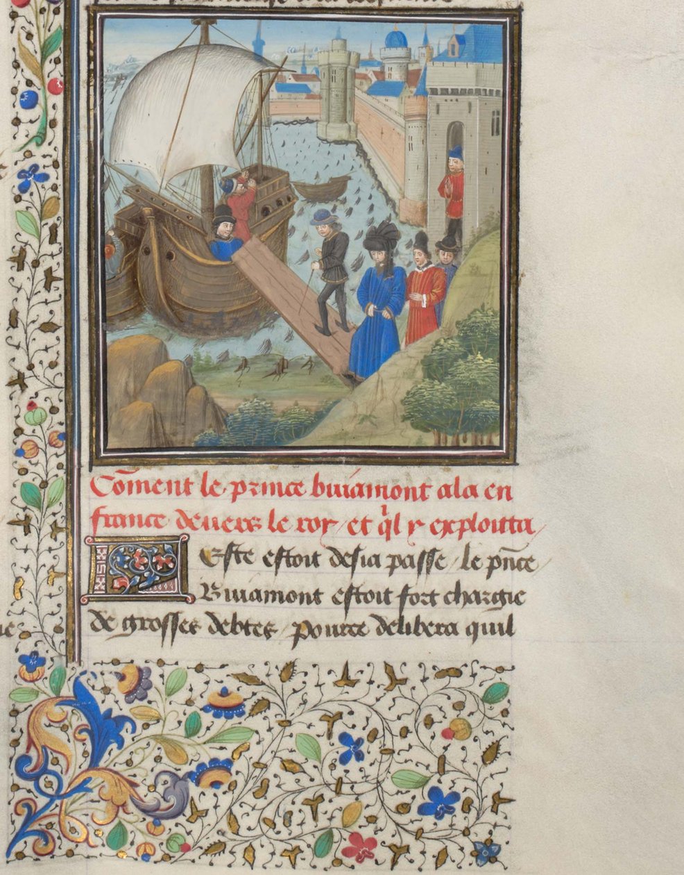 Bohemund I. Antiochijský cestoval zpět do Apulie. Miniatura z Historia od Viléma z Tyru, 60. léta 14. století od Unbekannt