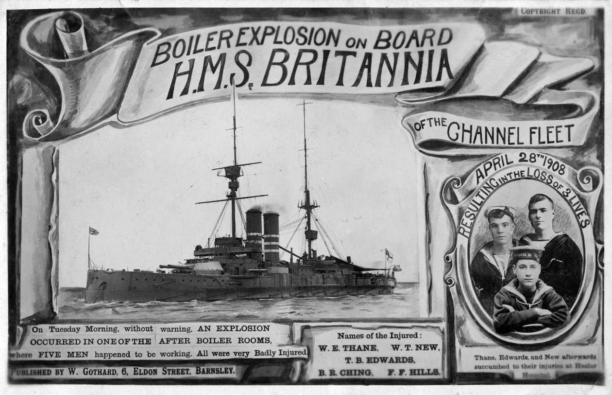 Výbuch kotle na palubě HMS Britannia, 28. dubna 1908 od Unbekannt