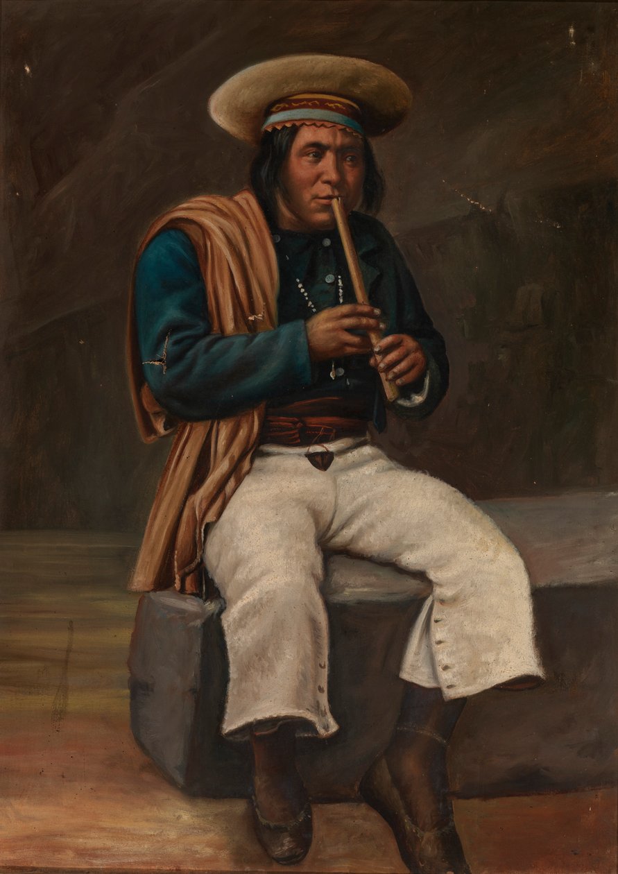 Bolivijští indiáni hrají Quena, ca. 1890-1892. od Unbekannt