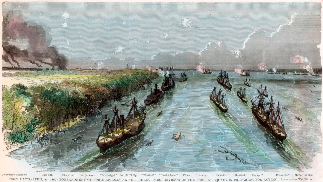 Bombardování Forts Jackson a St Philip, Louisiana, americká občanská válka, duben 1862 od Unbekannt