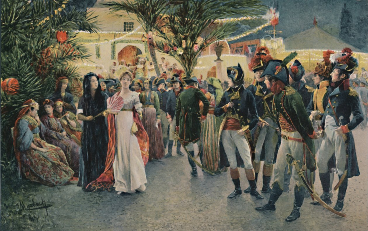 Bonaparte, Kleber, Eugène De Beauharnais, Lasalle a Junot v zahradě Tivoli v Káhiře, 1896 od Unbekannt