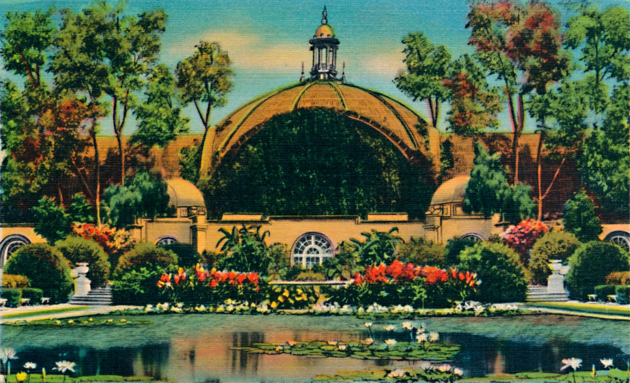 Botanická budova a laguna. San Diego, Kalifornie, c1941 od Unbekannt