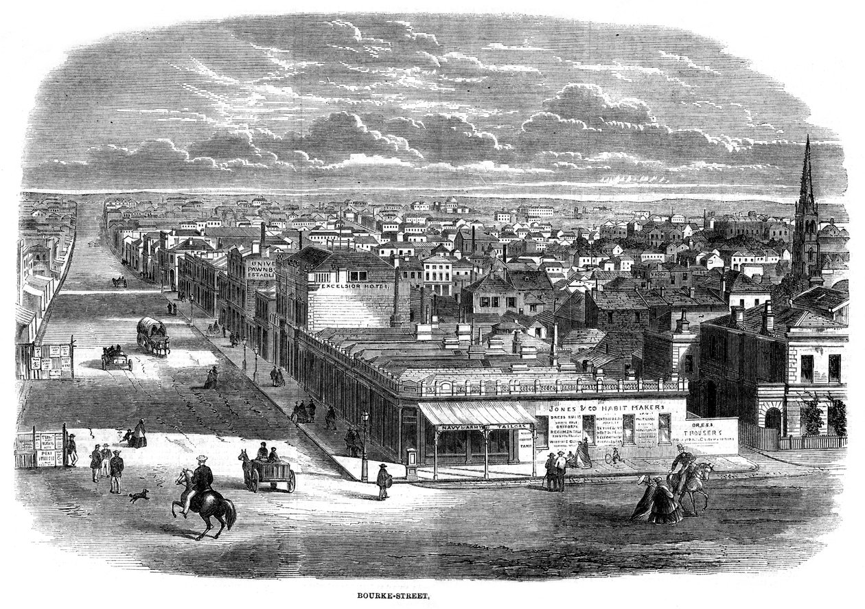 Bourke Street, Melbourne, Austrálie, 1863 od Unbekannt