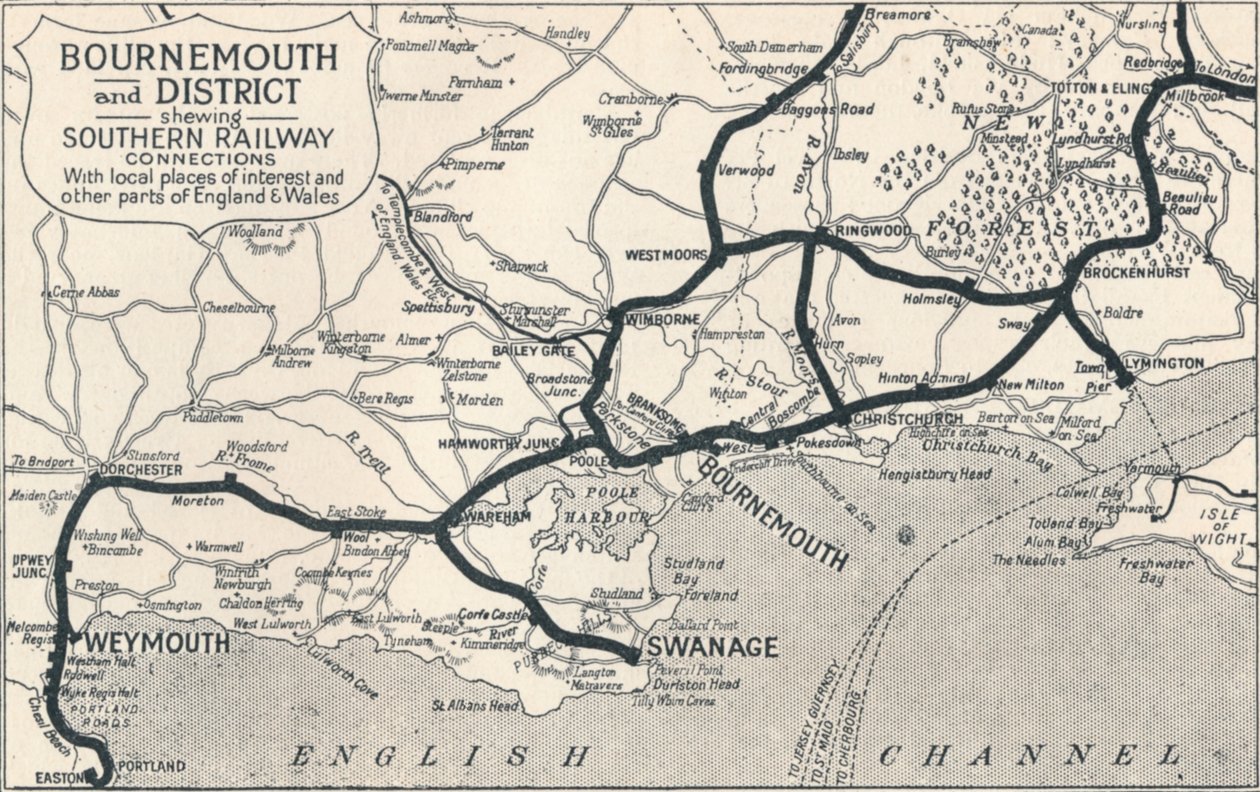 Bournemouth a okres, ukazující jižní železniční spojení, 1929 od Unbekannt