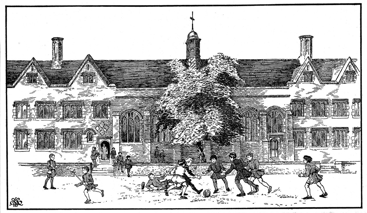 Chlapci v době Tudorovců hráli fotbal na Berkhamsted Grammar School, Hertfordshire od Unbekannt