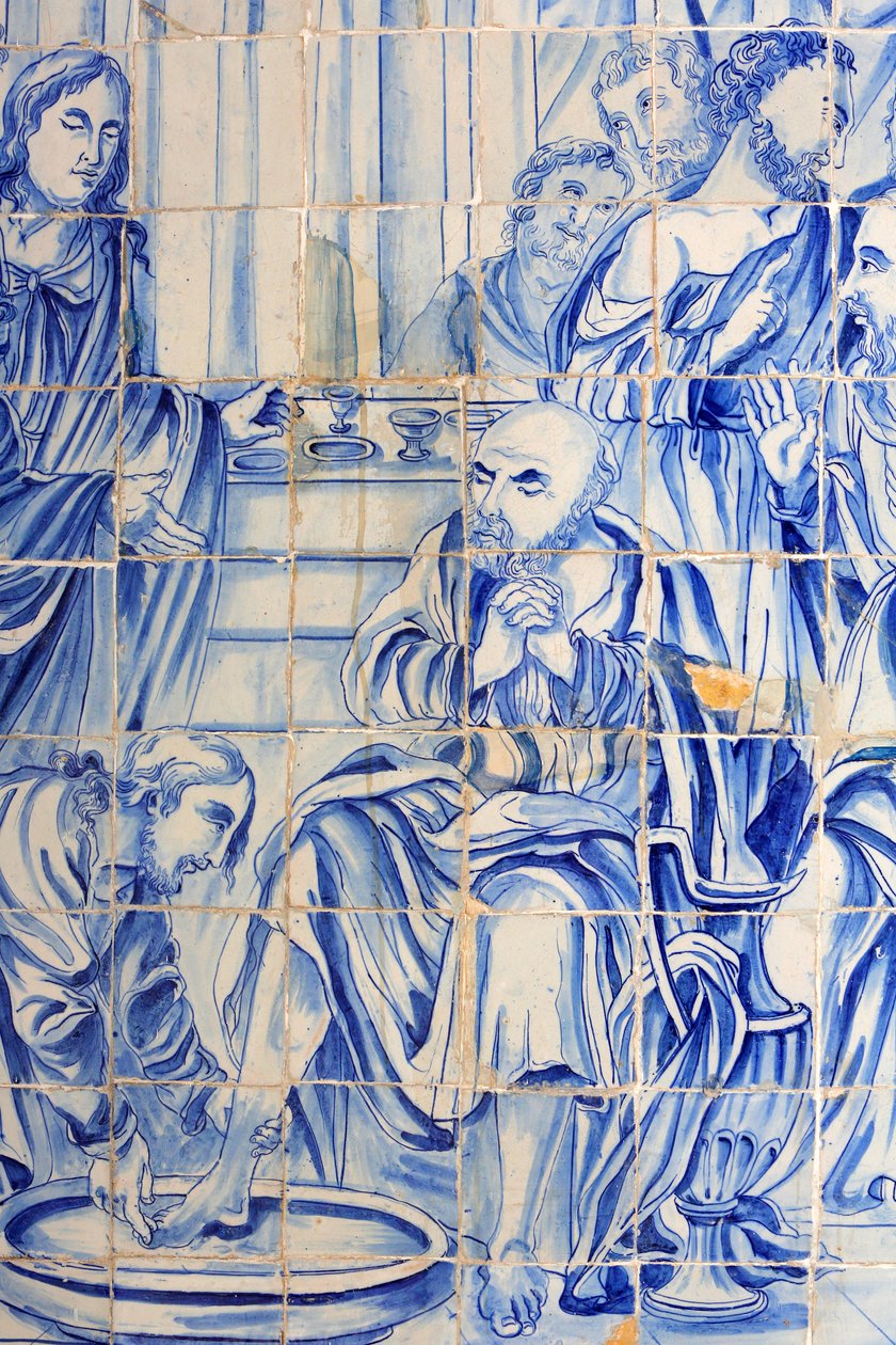 Brazílie, Bahia, Salvador: Azulejo v kostele Bonfim: Ježíš myl učedníkovu odměnu od Unbekannt