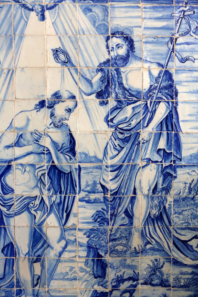 Brazílie, Bahia, Salvador: Azulejo v kostele Bonfim: Ježíšův křest od Unbekannt