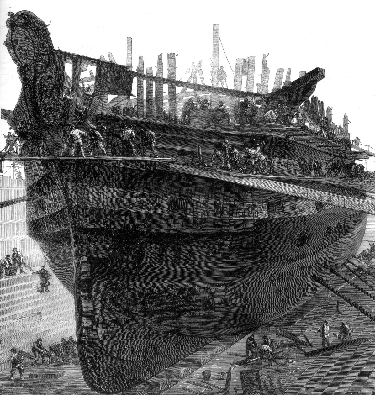 Rozbití nemocniční lodi Dreadnought v přístavišti Chatham, 1875 od Unbekannt