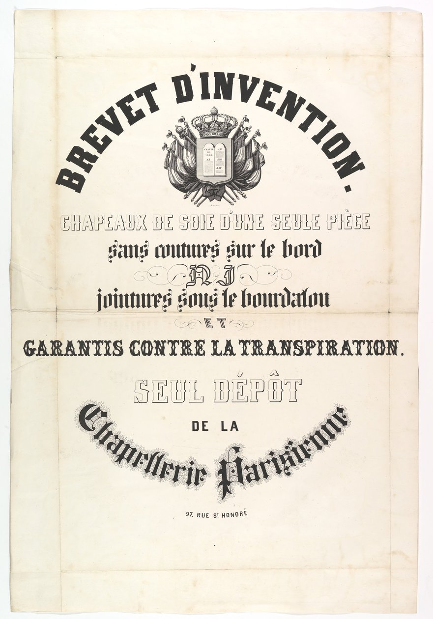 Patent. Jednodílné hedvábné klobouky..., 19. století. od Unbekannt