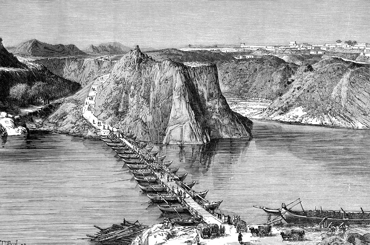 Most lodí přes Indus v Khushalgarh, Pákistán, 1895 od Unbekannt