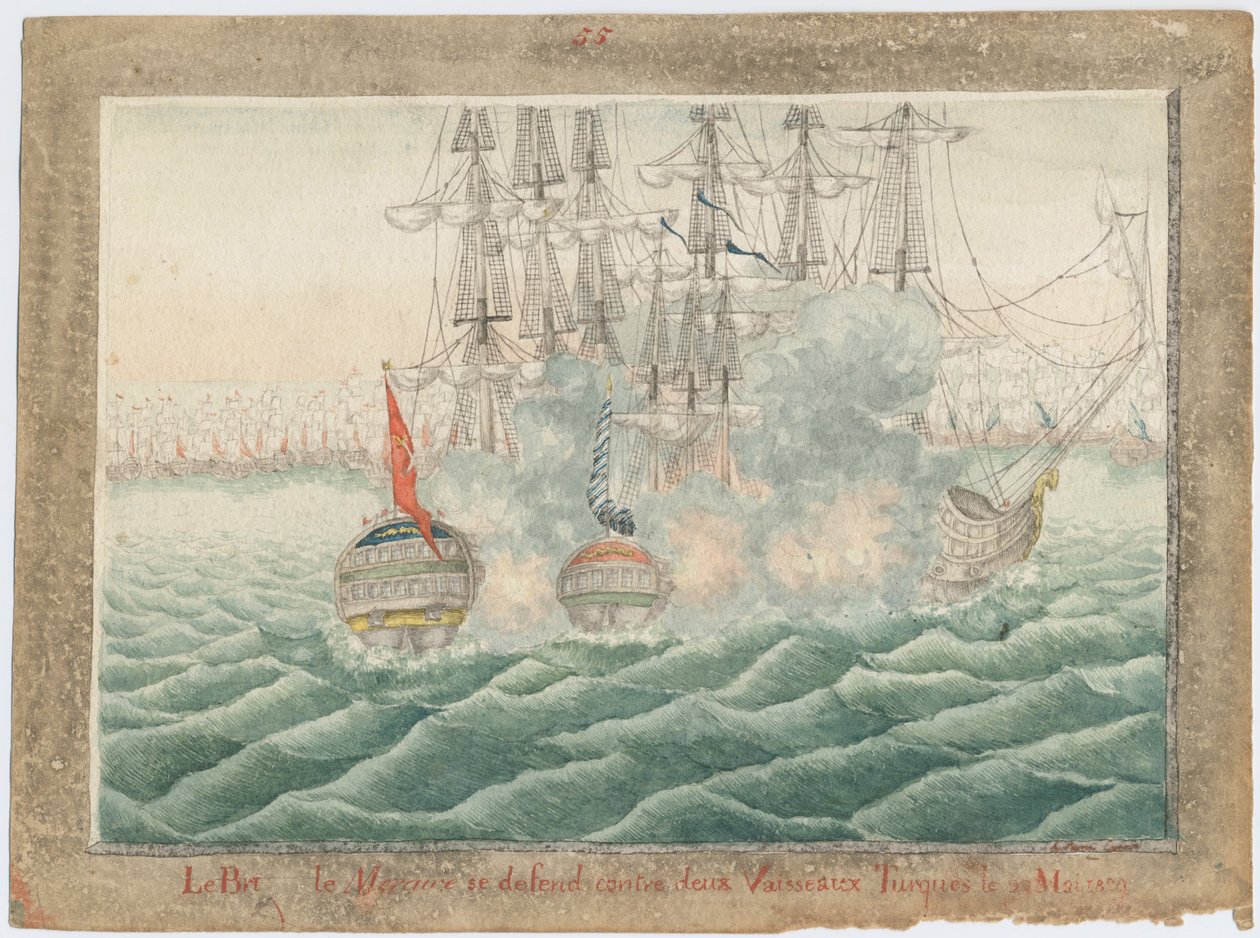 Brig Mercury bojující se dvěma tureckými loděmi 14. května 1829, 1829 od Unbekannt