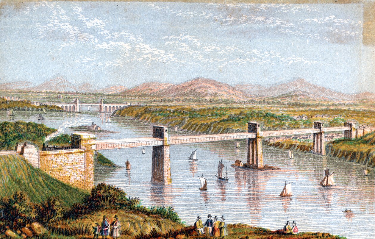 Britannia Tubular Bridge přes Menai Straits, Wales, c1850 od Unbekannt