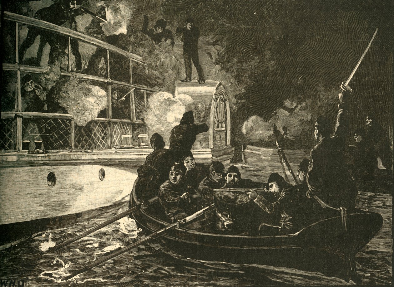 Britské síly zajímají kanadskou rebelskou loď Caroline na řece Niagara, 1837 c1890. od Unbekannt