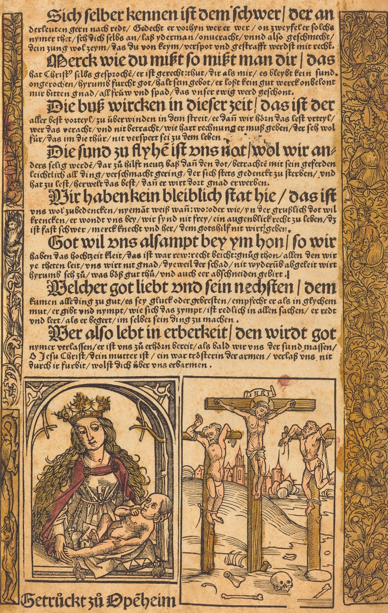 Broadside se dvěma scénami ze života Krista a Groteskními hranicemi, c. 14751500. od Unbekannt