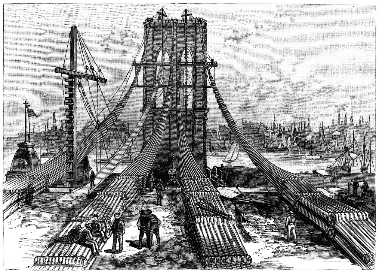 Brooklyn Suspension Bridge, New York, USA: kotvení kabelu na pobřeží Brooklynu, 1883 od Unbekannt