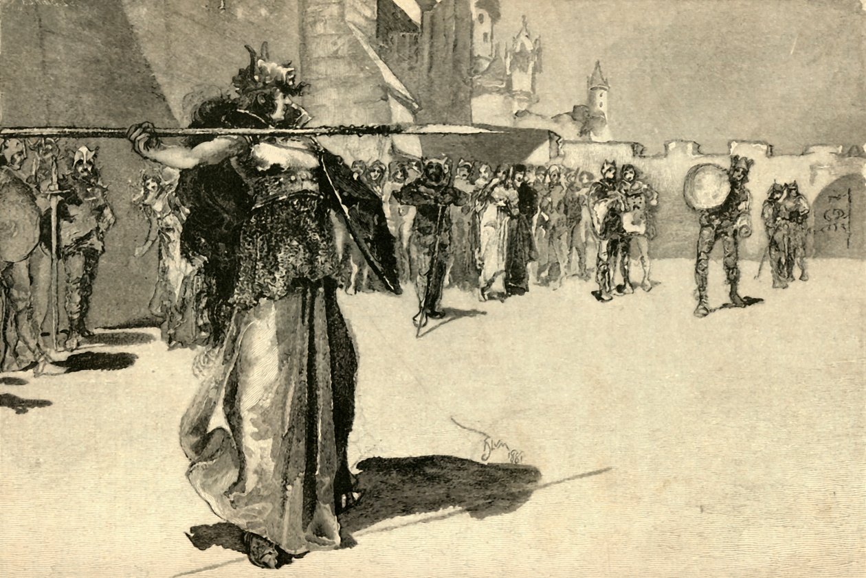 Brunhild, The Warrior-Queen, Hurls Her Spear at Gunthers Shield, 1882. od Unbekannt
