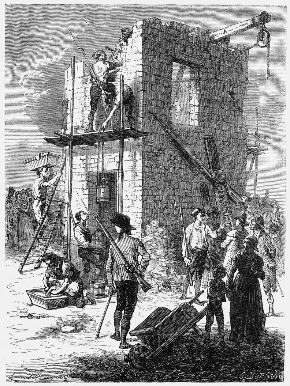 Budování telegrafní stanice Chappe, c1793, c1870 od Unbekannt