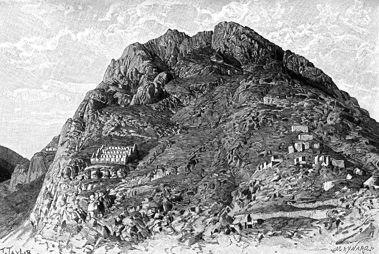 Budovy Inků na Cerro De Las Carceles v Ollantaytambo, Peru, 1895 od Unbekannt