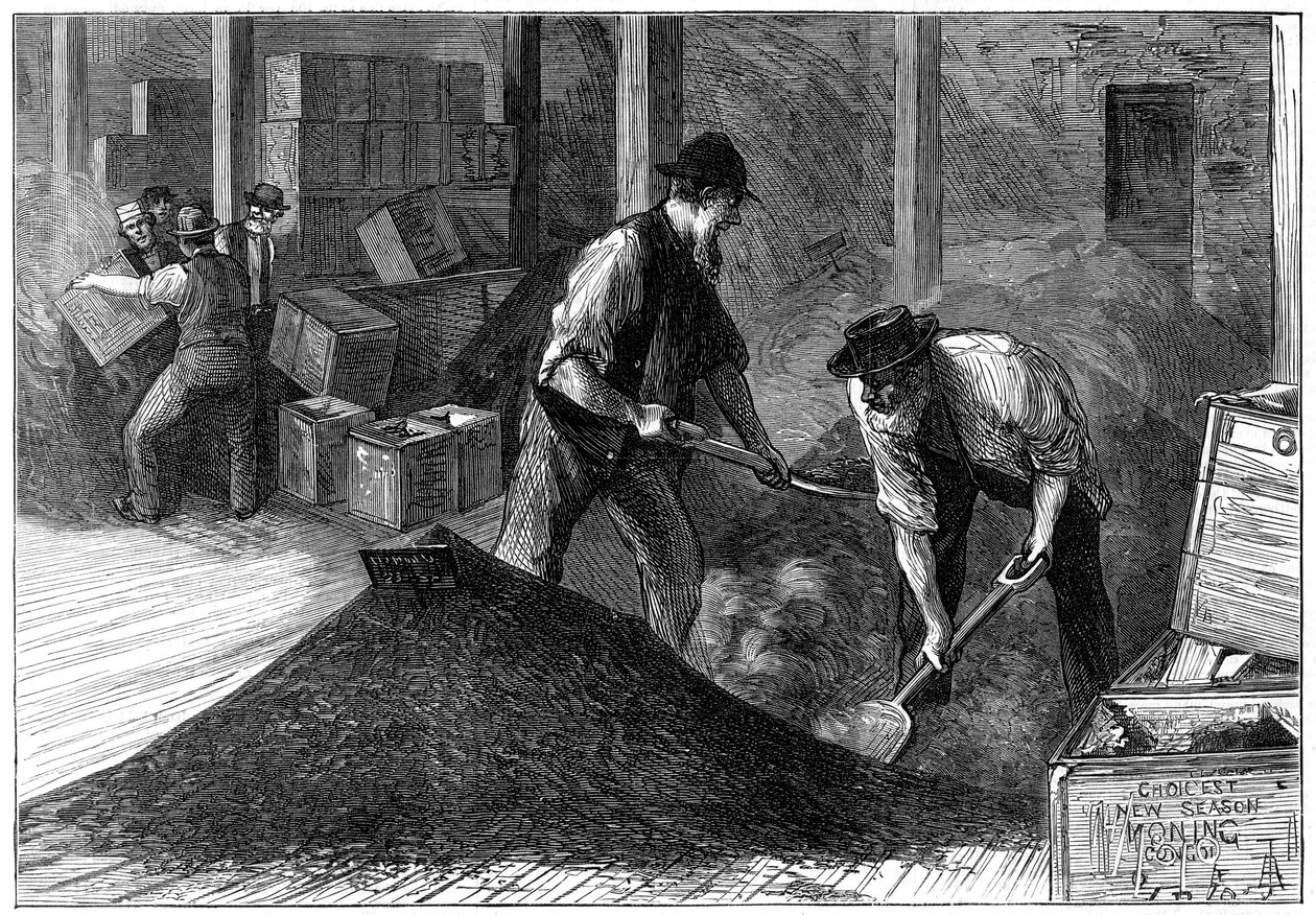 Hromadění čaje v čajovém skladu, 1874 od Unbekannt
