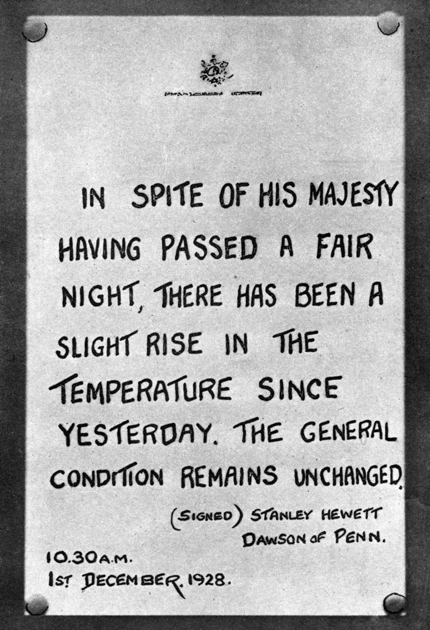 Bulletin of the Kings lékařský pokrok upevněný na zábradlí paláce, 1928, 1935 od Unbekannt