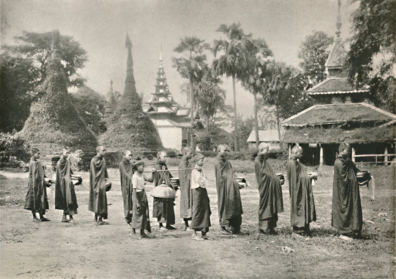 Barmští Phoongyies sbírající almužny, 1900. od Unbekannt