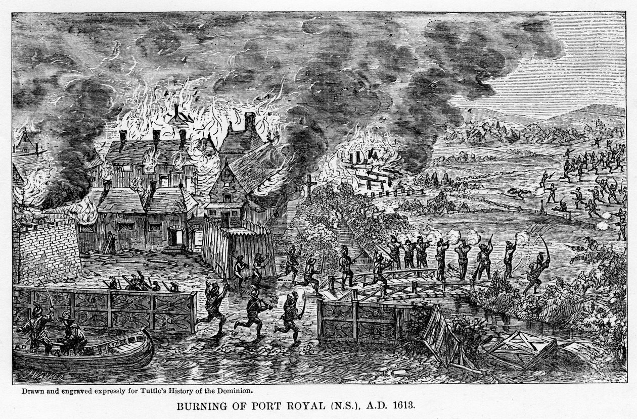 Vypálení Port Royal Nova Scotia, AD 1613, 1877 od Unbekannt